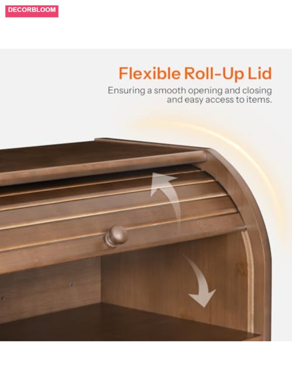 Bamboo 2-Tier Roll-Top Bread Box Storage for Kitchen Countertop - Picture 5 of 6